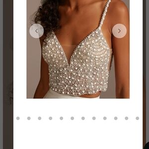 Embellished Pearl Beaded Crop Top - Ivory